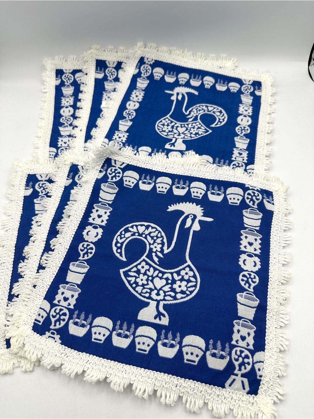 6 Portuguese Square Cotton Napkins with Roosters/ Chickens